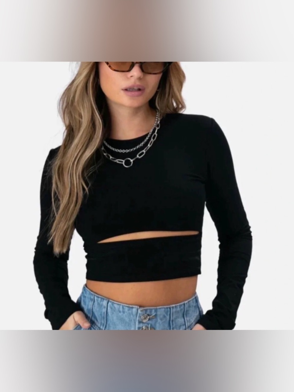Adika Long-Sleeve Cutout Crop Top